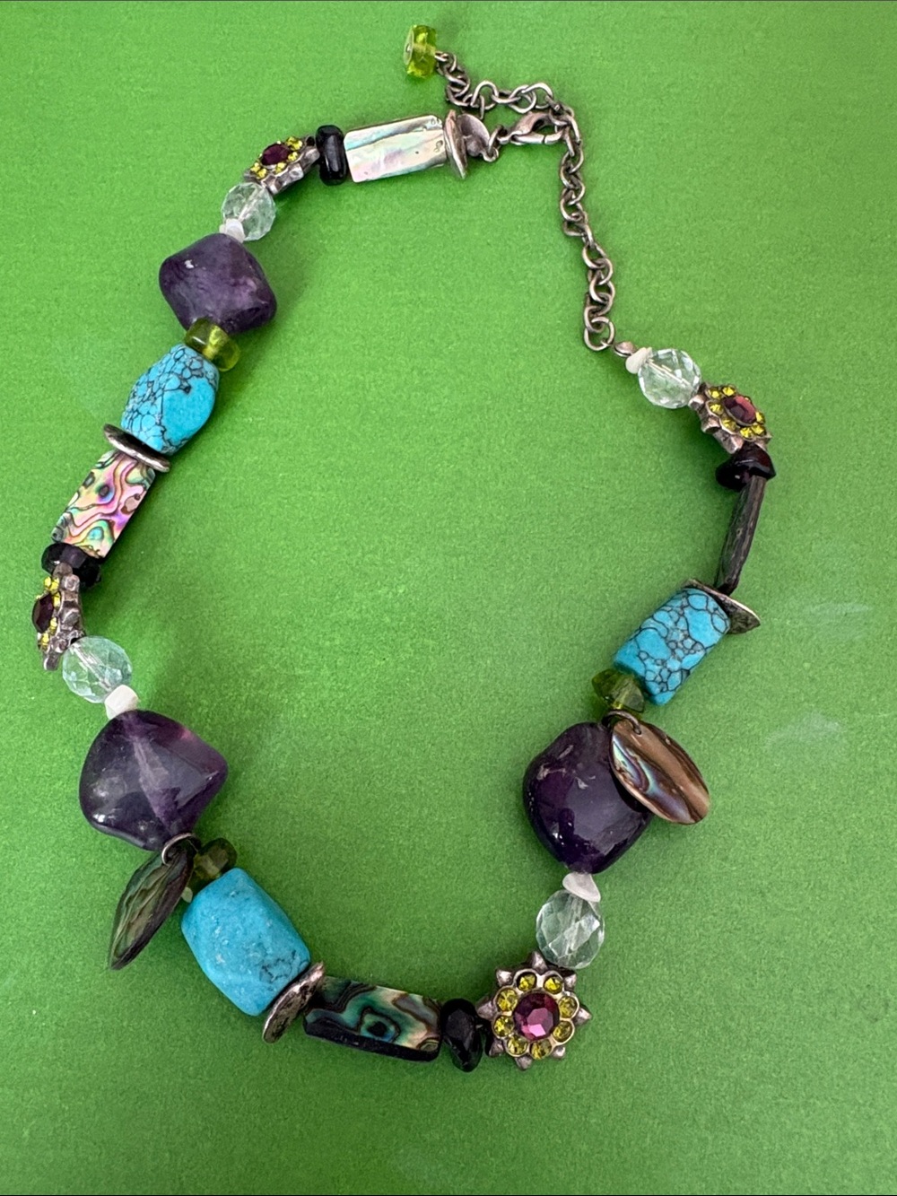 Chico's Turquoise and Purple Mixed-Bead Necklace